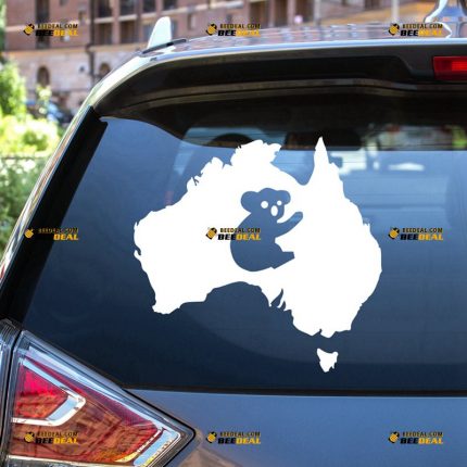 Australia Sticker Decal Vinyl, Australian Map And Koala – For Car Truck Bumper Bike Laptop – Custom, Choose Size Color – Die Cut No Background