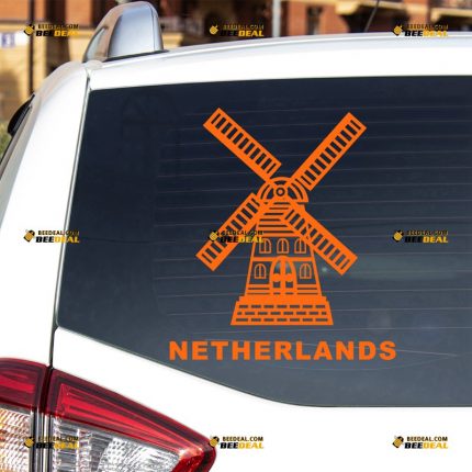 Windmill Sticker Decal Vinyl, Netherlands Holland, Orange Color – For Car Truck Bumper Bike Laptop – Custom, Choose Size Color – Die Cut No Background 7431928