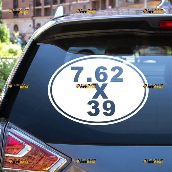 7.62x39 Sticker Decal Vinyl, AK47 Ammo, Oval Rifle Gun Warning – For Car Truck Bumper Bike Laptop – Custom, Choose Size Color – Die Cut No Background