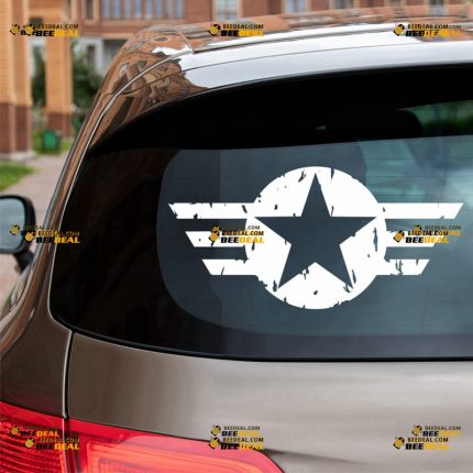 Air Force Star Sticker Decal Vinyl, World War, Distressed Tattered Style – Fit For Ford Chevy GMC Toyota Jeep Car Pickup Truck Plane – Custom, Choose Size Color – Die Cut No Background 63032042