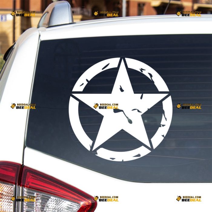Army Star Sticker Decal Vinyl, World War, Willys, 4x4 Off Road, Distressed Tattered – Fit For Ford Chevy GMC Toyota Jeep Car Pickup Truck – Custom, Choose Size Color – Die Cut No Background 63032048