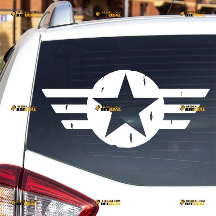 Air Force Star Sticker Decal Vinyl, World War, Distressed Tattered Style – Fit For Ford Chevy GMC Toyota Jeep Car Pickup Truck Plane – Custom, Choose Size Color – Die Cut No Background 63032052
