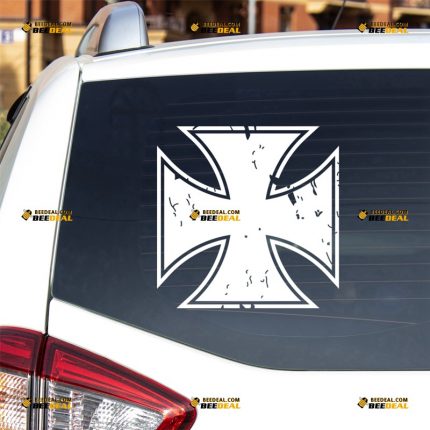 Iron Cross Sticker Decal Vinyl, German Armed Forces, Wehrmacht Balkenkreuz, Distressed Tattered – For Car Truck Bumper Bike Laptop – Custom, Choose Size Color – Die Cut No Background 63031657