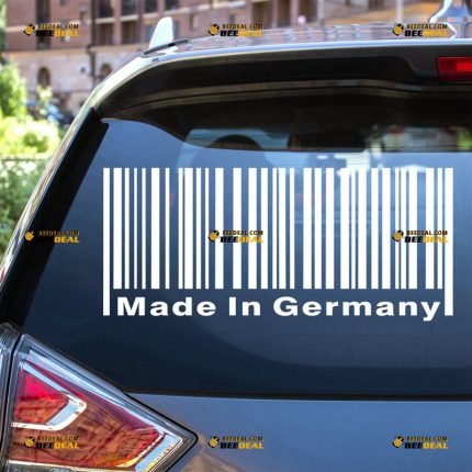 Made In Germany Sticker Decal Vinyl, Funny UPC Barcode Design – Fit For VW BMW Benz Audi Porsche Car Truck – Custom, Choose Size Color – Die Cut No Background 62931036