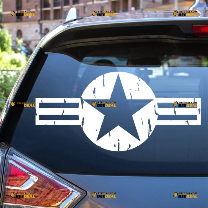 Air Force Star Sticker Decal Vinyl, WW2 Distressed Tattered Style – Fit For Ford Chevy GMC Toyota Jeep Car Pickup Truck Plane – Custom, Choose Size Color – Die Cut No Background 63031902
