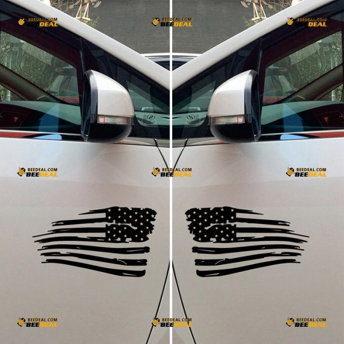 American Flag Sticker Decal Vinyl, Distressed Tattered, Single Color – Pair Mirror Images Reversed – Custom, Choose Size Color – For Car Laptop Window Boat – Die Cut No Background 062830916