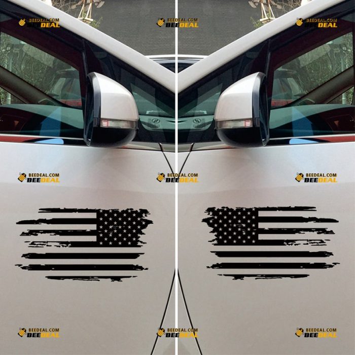 American Flag Sticker Decal Vinyl, Distressed Tattered – Pair Mirror Images Reversed – Custom, Choose Size Color – For Car Laptop Window Boat – Die Cut No Background 062731404