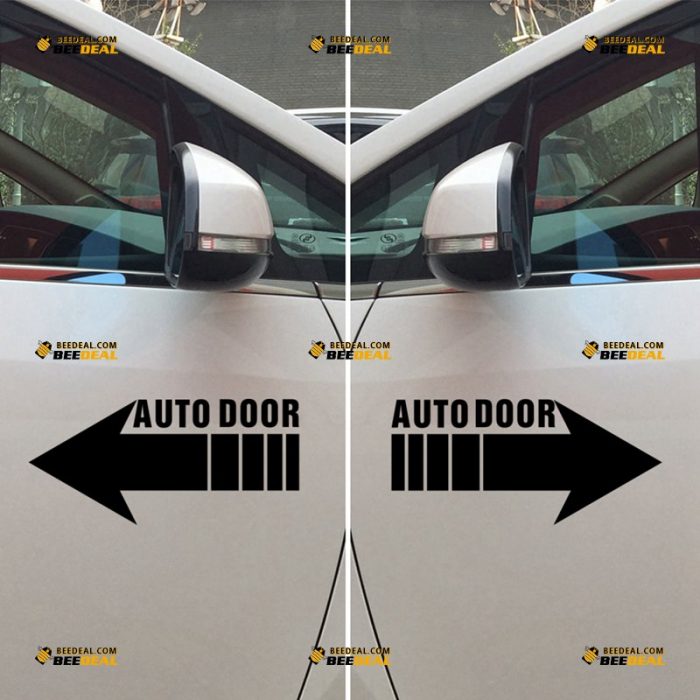Auto Door Sticker Decal Vinyl, Automatic Door Gate Reminding, For Car Building – Pair, Mirror Images Reversed – Custom, Choose Size Color – Die Cut No Background