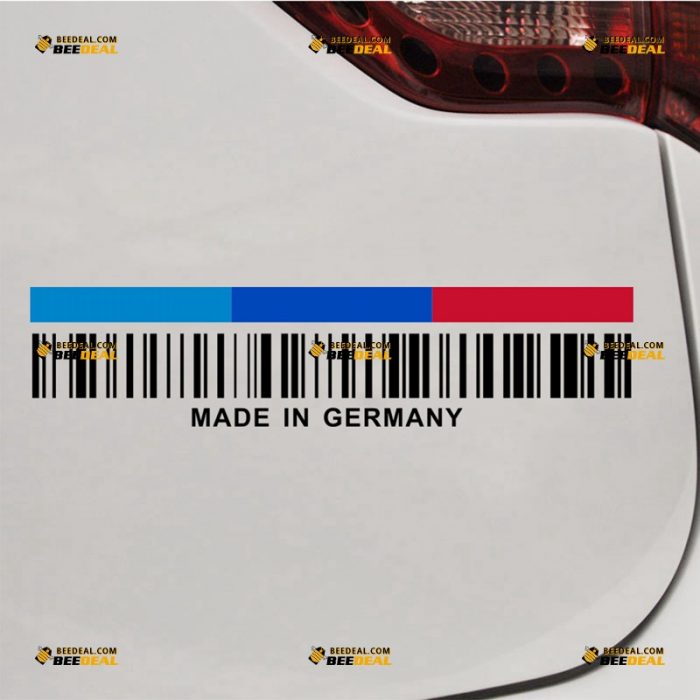 Made In Germany Sticker Decal Vinyl, Tricolor, Funny UPC Barcode, Fit For BMW 3 5 M3 M5 M6 And More Cars – Custom, Choose Size Color – Die Cut No Background