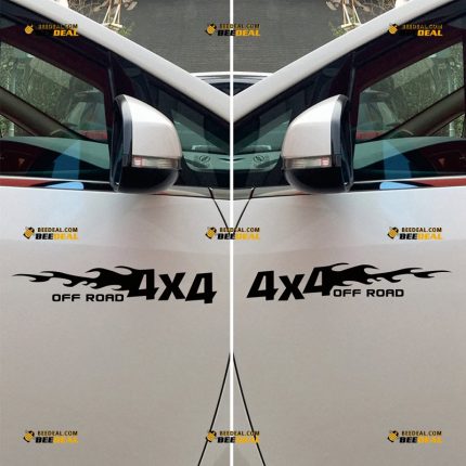 4x4 Sticker Decal Vinyl, Off Road, Flame – Fit For Ford Chevy GMC Toyota Jeep Car Truck – Pair Mirror Images Reversed – Custom, Choose Size Color – Die Cut No Background 062930022