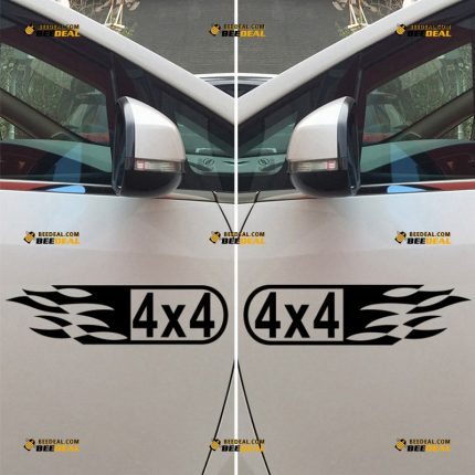 4×4 Sticker Decal Vinyl, Off Road, Flame – Fit For Ford Chevy GMC Toyota Jeep Car Truck – Pair, Mirror Images Reversed – Custom, Choose Size Color – Die Cut No Background 062832142