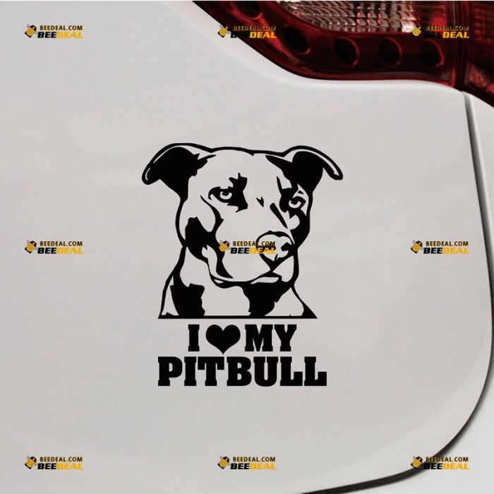American Pit Bull Terrier Sticker Decal Vinyl, I Love My Pit Bull Dog – Custom Choose Size Color – For Car Laptop Window Boat – Die Cut No Background