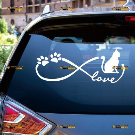 Infinity Sticker Decal Vinyl, Paw Prints, Love My Cat Pet – Custom, Choose Size Color – For Car Laptop Window Boat – Die Cut No Background 062830940
