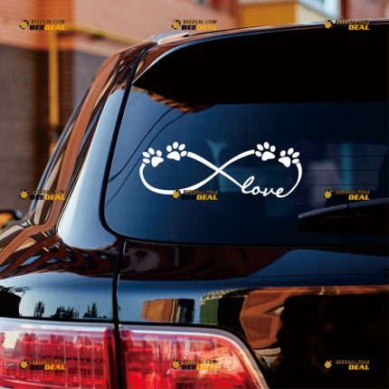 Infinity Sticker Decal Vinyl, Paw Prints, Love My Dog Cat Pet – Custom, Choose Size Color – For Car Laptop Window Boat – Die Cut No Background 062830937