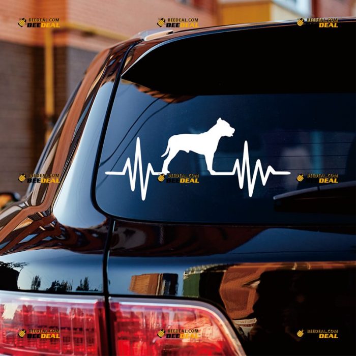 American Pit Bull Terrier Sticker Decal Vinyl, Love My Dog, Heart Beat – Custom Choose Size Color – For Car Laptop Window Boat – Die Cut No Background