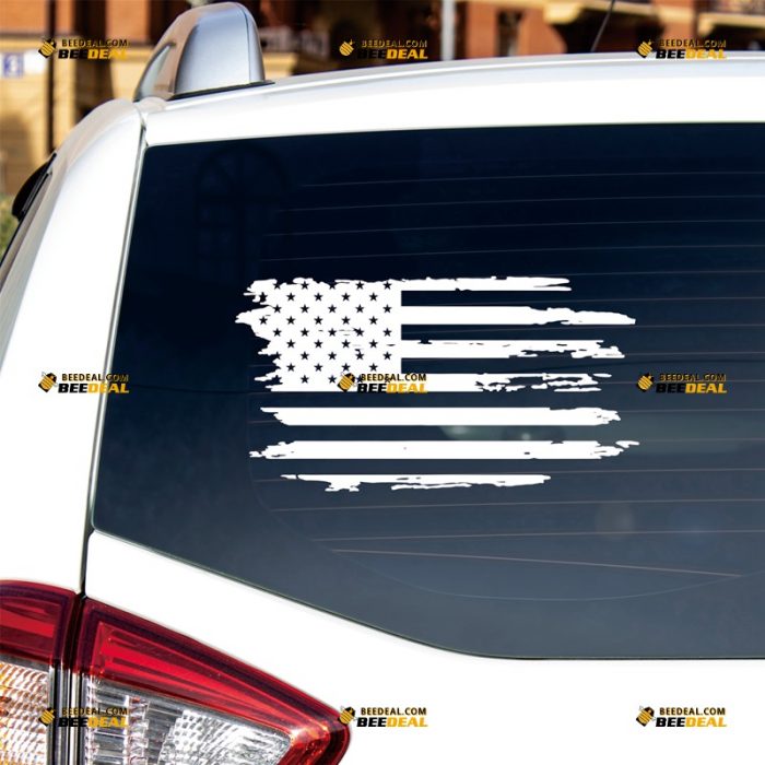 American Flag Sticker Decal Vinyl, Distressed Tattered – Custom, Choose Size Color – For Car Laptop Window Boat – Die Cut No Background 062831113