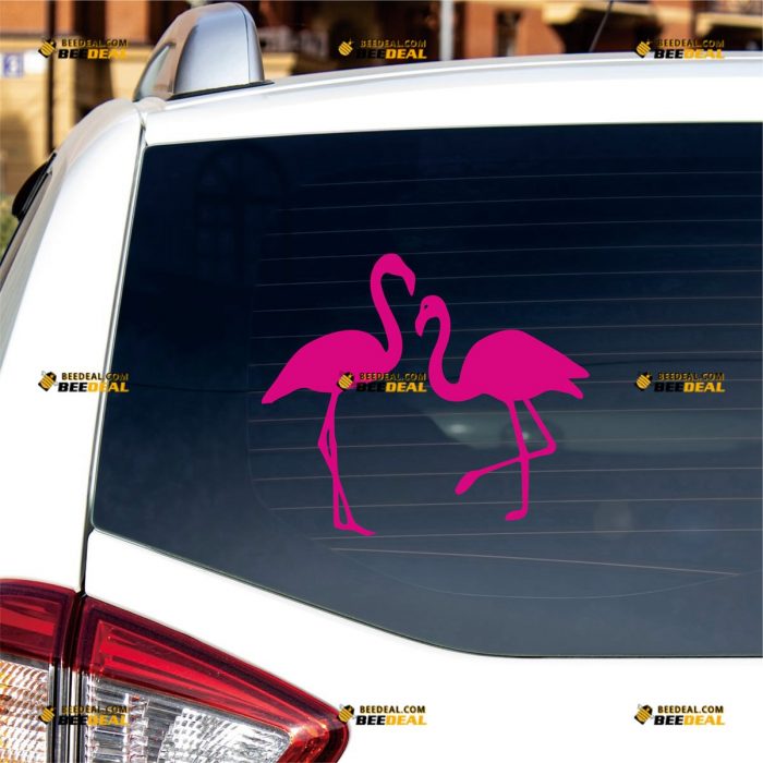 Flamingo Sticker Decal Vinyl, Pair Birds, Couple, Single Color, Pink – Custom Choose Size Color – For Car Laptop Window Boat – Die Cut No Background 062530929