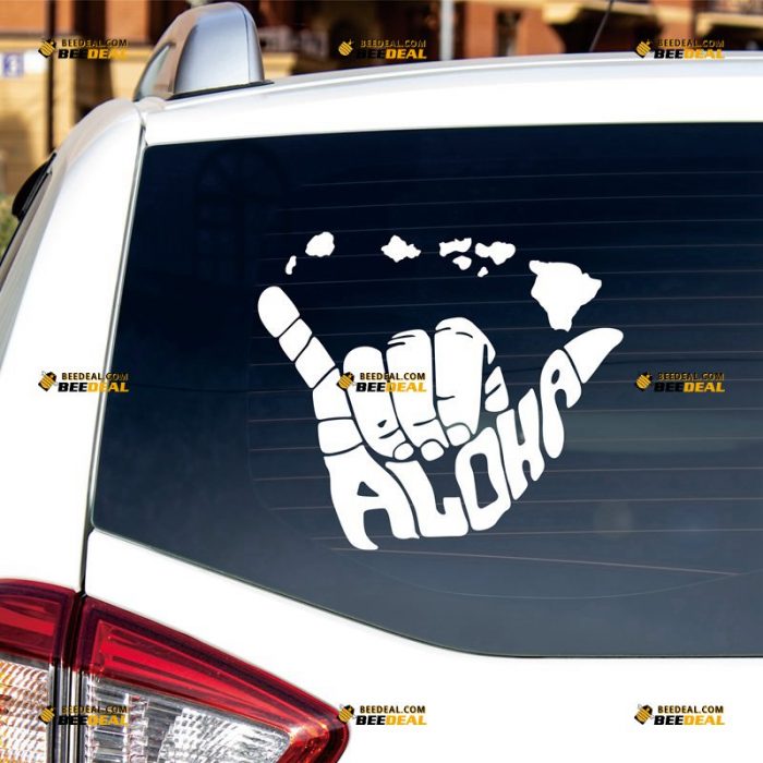 Aloha Sticker Decal Vinyl, Hawaii Map, Shaka Hand Gesture, Hang Loose Sign Symbol – Custom Choose Size Color – For Car Laptop Window Boat – Die Cut No Background 062531831