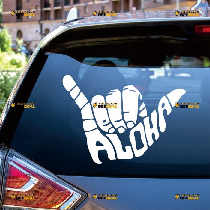 Aloha Sticker Decal Vinyl, Shaka Hand Hang Loose Sign Symbol – Custom Choose Size Color – For Car Laptop Window Boat – Die Cut No Background 062532103