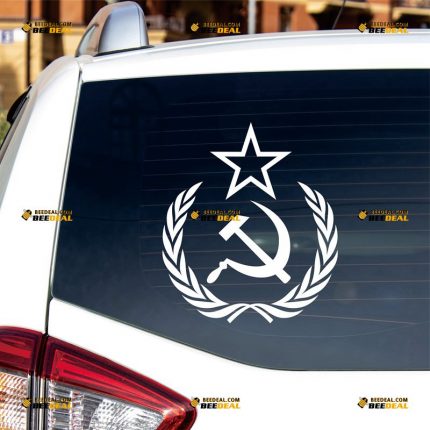 USSR Sticker Decal Vinyl, CCCP Soviet Union Star, Russian Hammer And Sickle, Ear of Wheat – Custom Choose Size Color – For Car Laptop Window Boat – Die Cut No Background 062331224