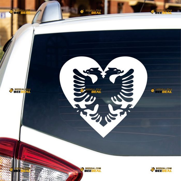 Albania Sticker Decal Vinyl, Double-Headed Eagle, Heart Love, Albanian Coat Of Arms – Custom Choose Size Color – For Car Laptop Window Boat – Die Cut No Background