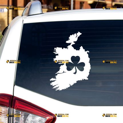 Ireland Sticker Decal Vinyl, Irish Map Outline, Shamrock Clover, Home Pride – Custom Choose Size Color – For Car Laptop Window Boat – Die Cut No Background 062231830