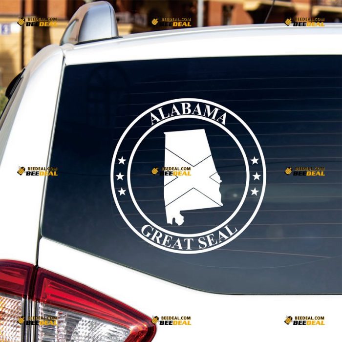 Alabama Sticker Decal Vinyl, State Seal – Custom Choose Size Color – For Car Laptop Window Boat – Die Cut No Background