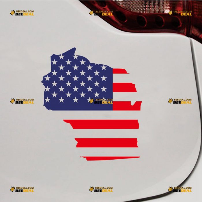 Wisconsin Sticker Decal Vinyl, State Map And American Flag – Custom Choose Size – For Car Laptop Window Boat – Die Cut No Background