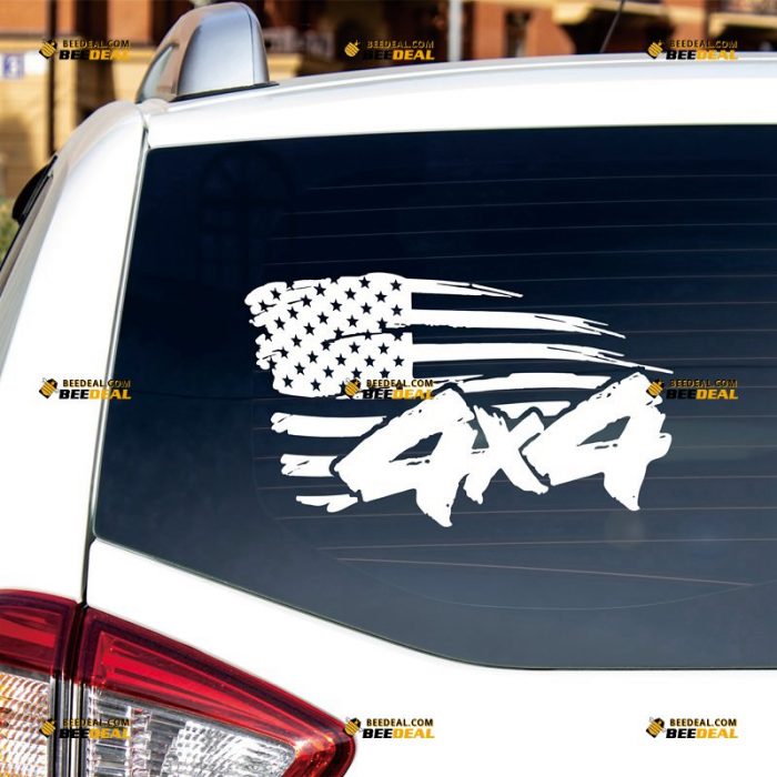 4X4 Off Road Sticker Decal Vinyl, American Flag, Distressed, Waving – Custom Choose Size Color – For Car Laptop Window Boat – Die Cut No Background 062131502
