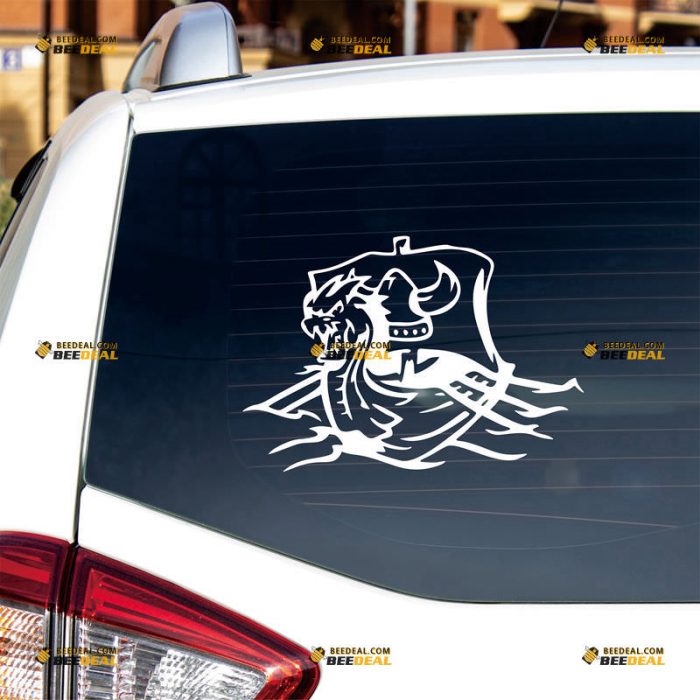 Viking Ship Sticker Decal Vinyl, Dragon Head, Warrior Helmet, Norse Odin – Custom Choose Size Color – For Car Laptop Window Boat – Die Cut No Background