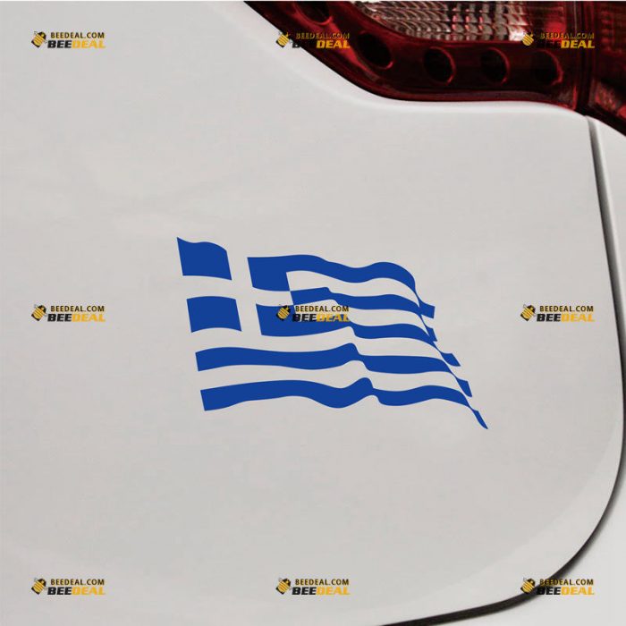 Waving Greek Flag Sticker Decal Vinyl Greece – Custom Choose Size Color – For Car Laptop Window Boat – Die Cut No Background 061630042