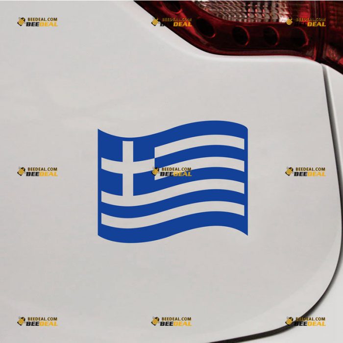 Waving Greek Flag Sticker Decal Vinyl Greece – Custom Choose Size Color – For Car Laptop Window Boat – Die Cut No Background 061630041