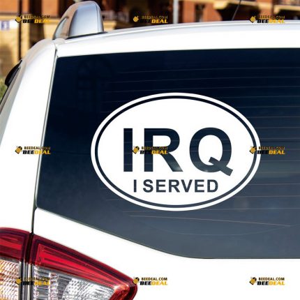 Iraq Sticker Decal Vinyl, Iraqi Veteran, I Served, Oval Country Code IRQ – Custom Choose Size Color – For Car Laptop Window Boat – Die Cut No Background