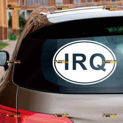 Iraq Sticker Decal Vinyl, Iraqi Veteran, Oval Country Code IRQ – Custom Choose Size Color – For Car Laptop Window Boat – Die Cut No Background