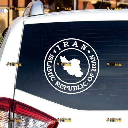 Iran Sticker Decal Vinyl, Iranian Map, Islamic Republic Of Iran, Circle – Custom Choose Size Color – For Car Laptop Window Boat – Die Cut No Background