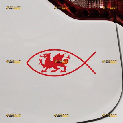 Wales Sticker Decal Vinyl, Jesus Fish, Welsh Dragon, Christian – Custom Choose Size Color – For Car Laptop Window Boat – Die Cut No Background