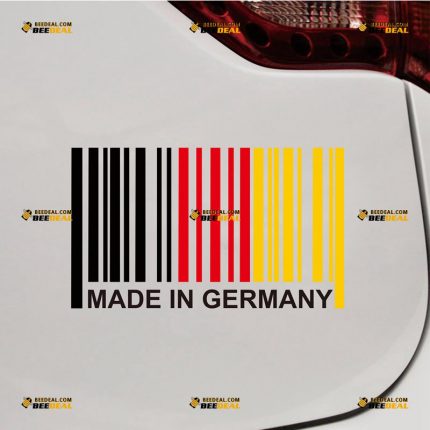 Made In Germany Sticker Decal Vinyl, Funny UPC Barcode, German Flag Colored, Fit for VW BMW Benz Audi Porsche – Custom Choose Size – For Car Laptop Window Boat – Die Cut No Background