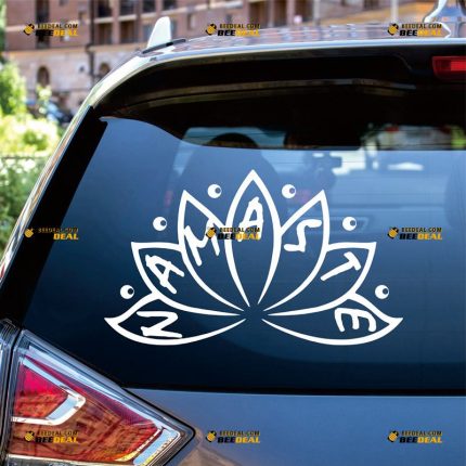 Namaste Sticker Decal Vinyl, Lotus Flower, Indian Yoga – Custom Choose Size Color – For Car Laptop Window Boat – Die Cut No Background 061631155