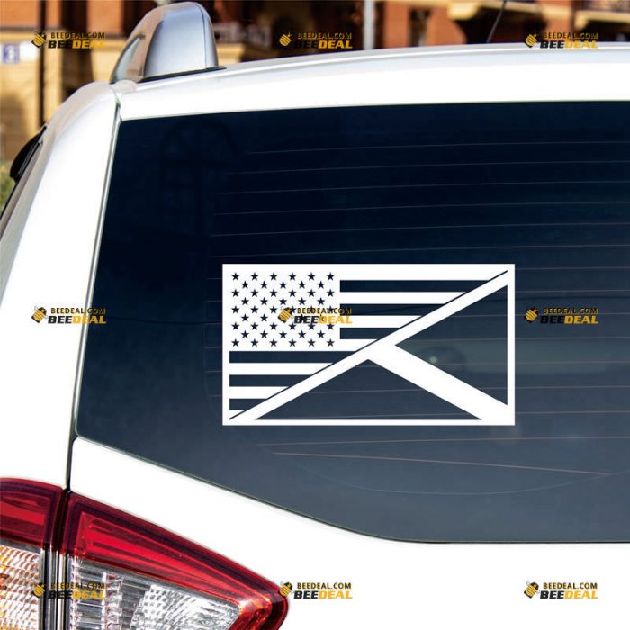 American Scottish Flag Sticker Decal Vinyl, American Scotland Merged – Custom Choose Size Color – For Car Laptop Window Boat – Die Cut No Background