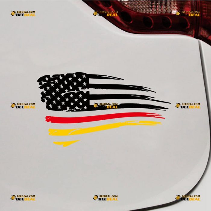 American Sticker Decal Vinyl, Merged German Flag Color Stripes, Distressed, Waving – Custom Choose Size – For Car Laptop Window Boat – Die Cut No Background