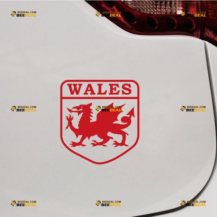 Welsh Dragon Sticker Decal Vinyl, Red Wales Y Ddraig Goch, Shield – Custom Choose Size Color – For Car Laptop Window Boat – Die Cut No Background