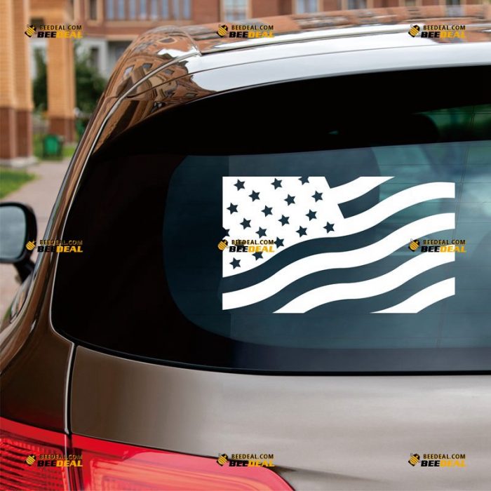 Waving American Flag Sticker Decal Vinyl – Custom Choose Size Color – For Car Laptop Window Boat – Die Cut No Background 061631450