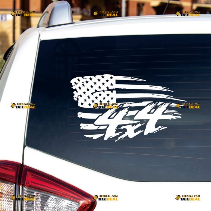 4X4 Off Road American Flag Sticker Decal Vinyl Distressed Tattered – Custom Choose Size Color – For Car Laptop Window Boat – Die Cut No Background 082301