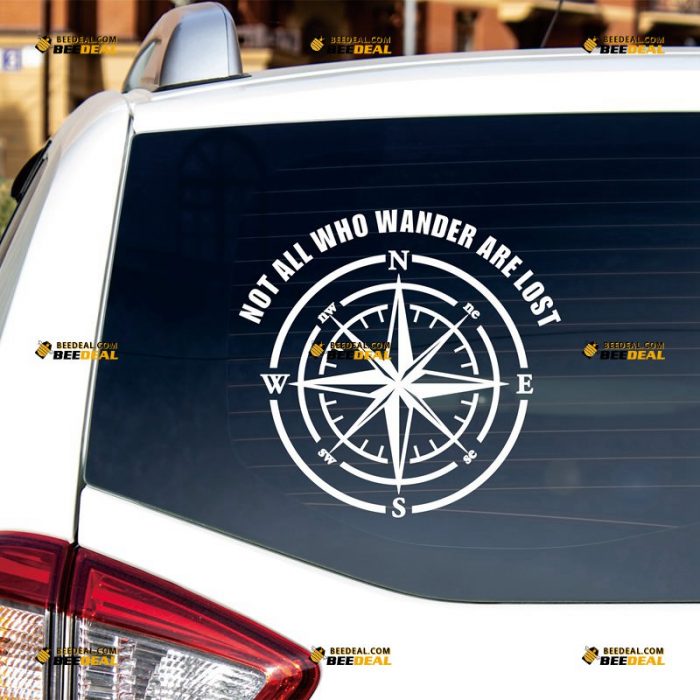4X4 Off Road Compass Sticker Decal Vinyl – Not All Who Wander Are Lost Quote – Fit For Jeep Ford Chevy Toyota – Custom Choose Size Color – For Car Laptop Window Boat – Die Cut No Background