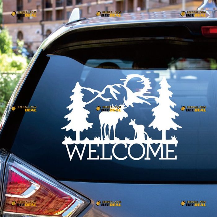 Alaska Moose Sitka Spruce Sticker Decal Vinyl Picea Sitchensis Mountain Welcome – Custom Choose Size Color – For Car Laptop Window Boat – Die Cut No Background