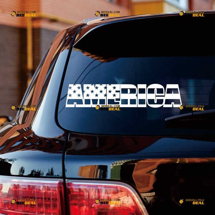 America Lettering American Flag Sticker Decal Vinyl USA – Custom Choose Size Color – For Car Laptop Window Boat – Die Cut No Background
