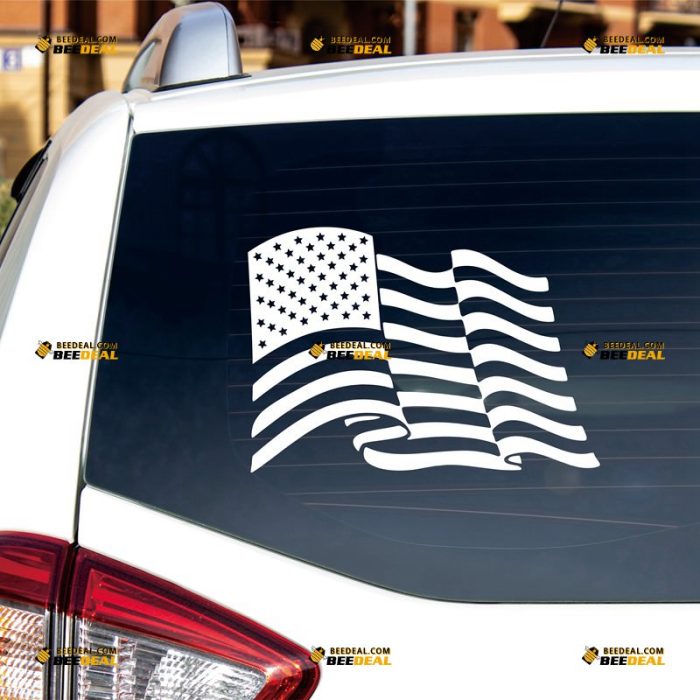 Waving American Flag Sticker Decal Vinyl – Custom Choose Size Color – For Car Laptop Window Boat – Die Cut No Background 06123
