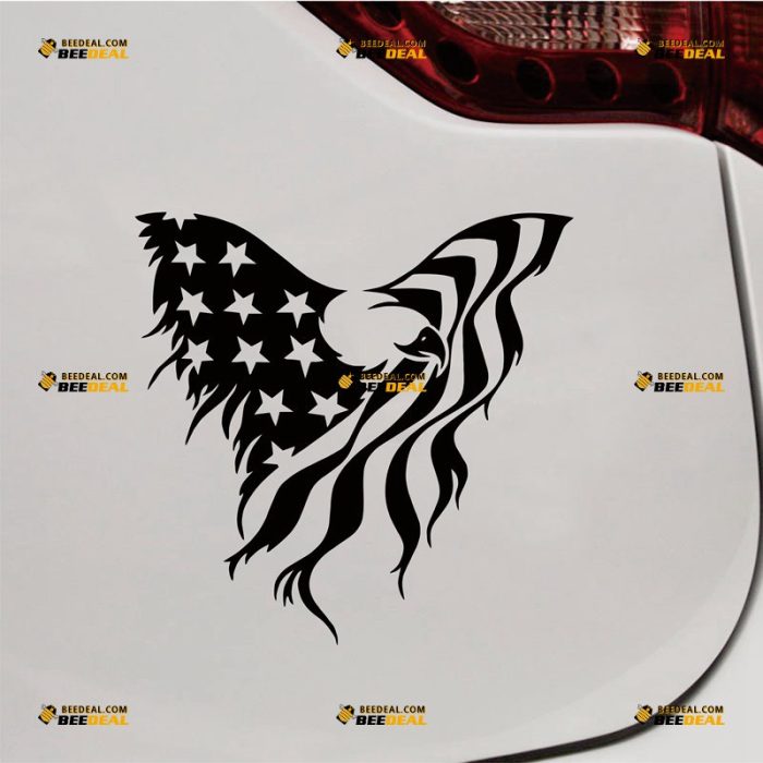 American Flag Bald Eagle Sticker Decal Vinyl – Custom Choose Size Color – For Car Laptop Window Boat – Die Cut No Background 082302