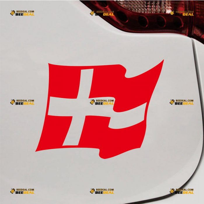 Waving Danish Flag Sticker Decal Vinyl Denmark – Custom Choose Size Color – For Car Laptop Window Boat – Die Cut No Background