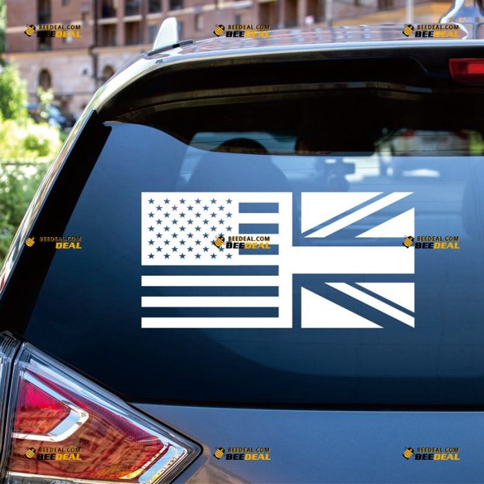 American Union Jack Merged Flag Sticker Decal Vinyl UK USA – Custom Choose Size Color – For Car Laptop Window Boat – Die Cut No Background 06123